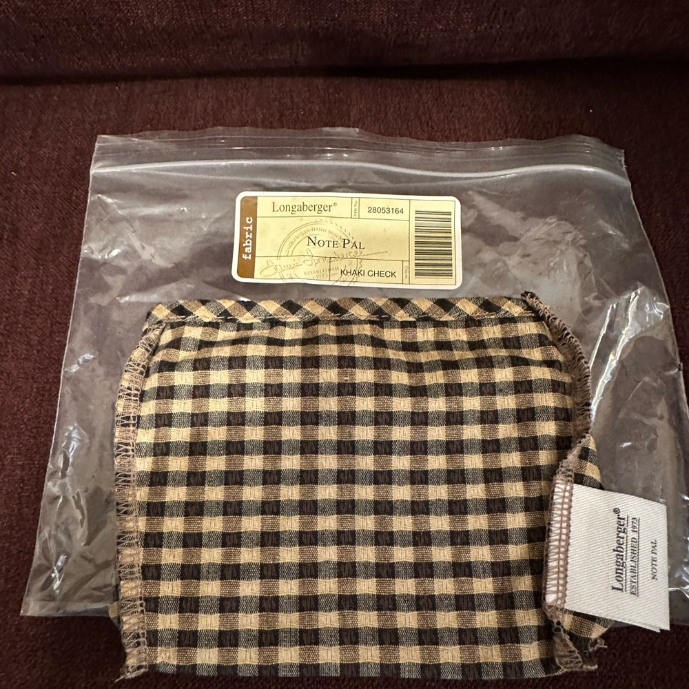 Longaberger Note Pal Liner in Khaki Check